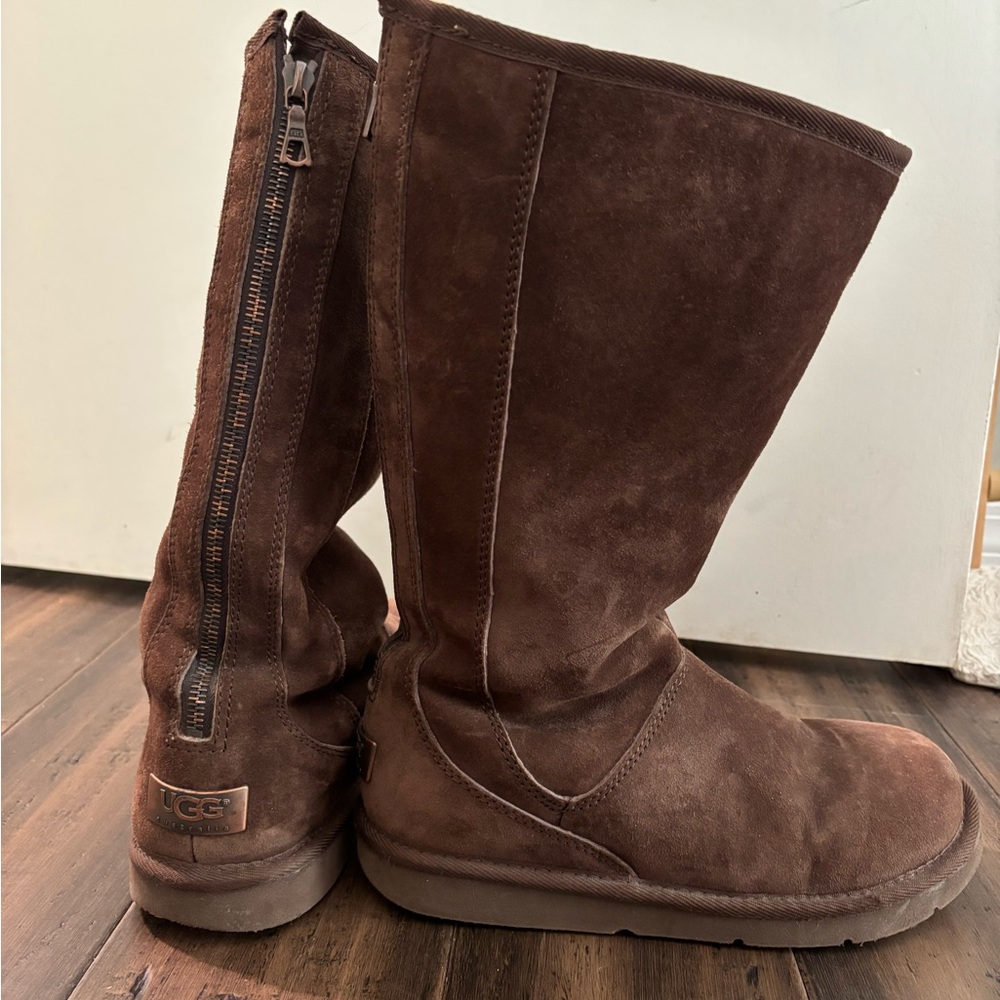 Vintage UGG Women's Chocolate Brown Suede Zip Mid-Calf Boots